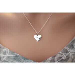 Sterling Silver Heart Heartbeat Charm Necklace